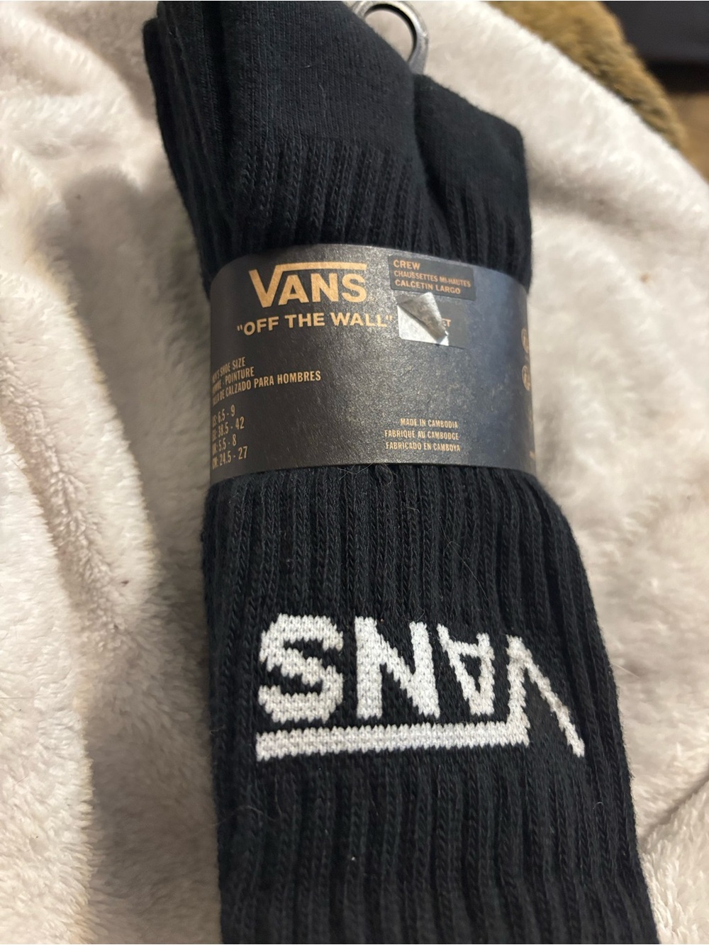 Teen / Mens Vans Black Crew Socks 3 pack size 6.5-9 NWT